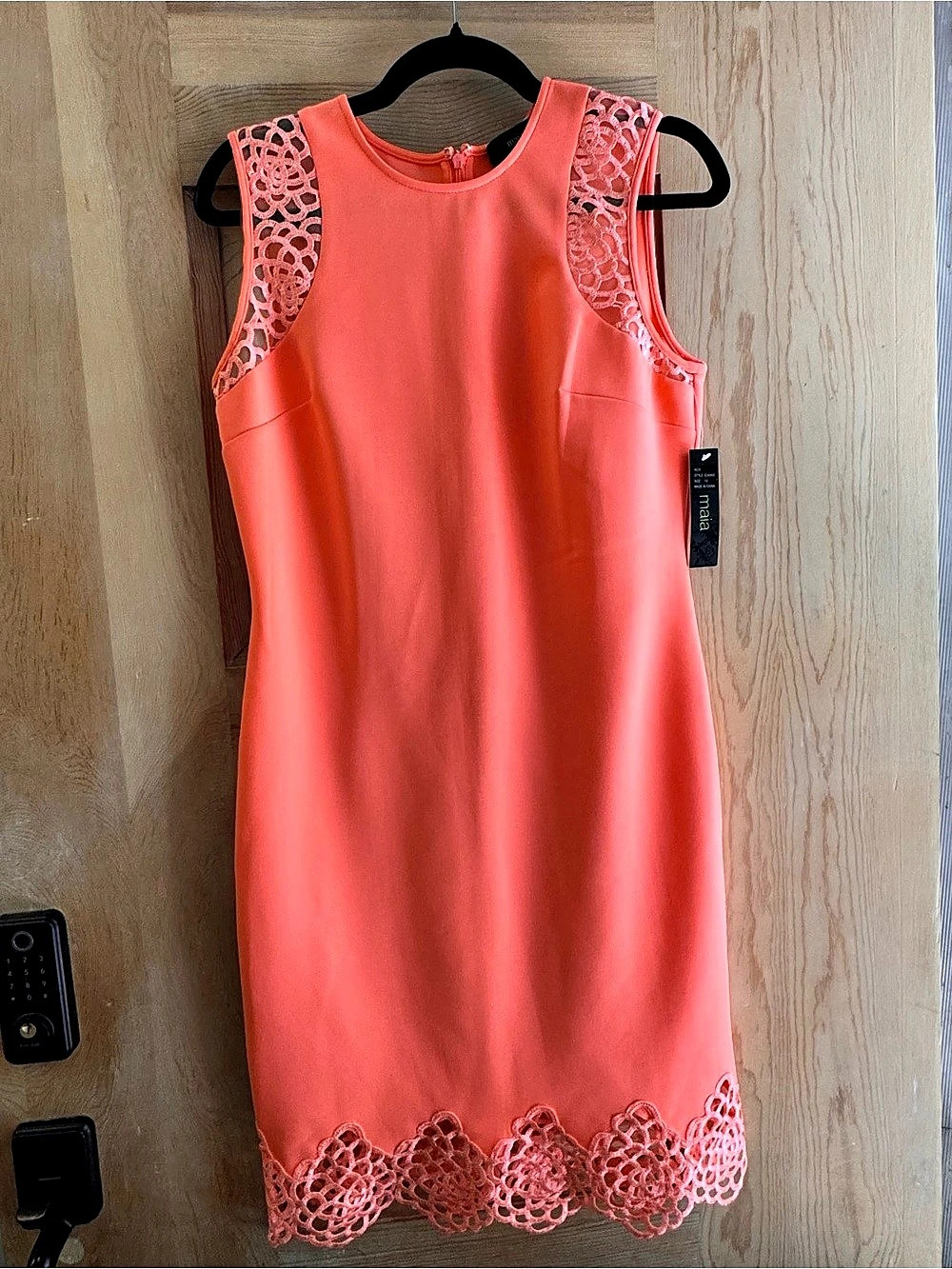 Maia Neon Coral Lace Trim Mini Dress Size 10 Like New